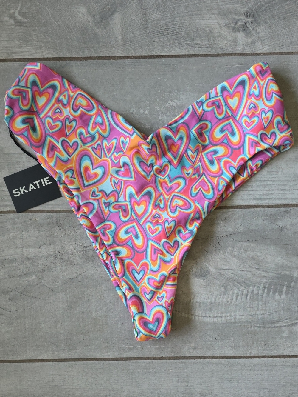 Rare Limited Print! Skatie Rainbow Heart Bikini Bottoms "Melly" In Heartland